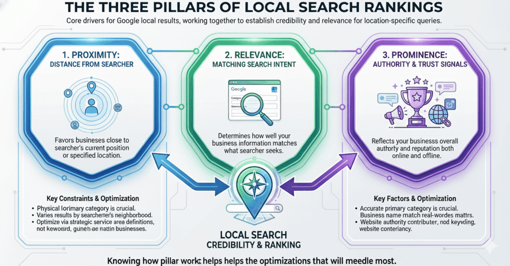 The Three Pillars of Local Search Rankings